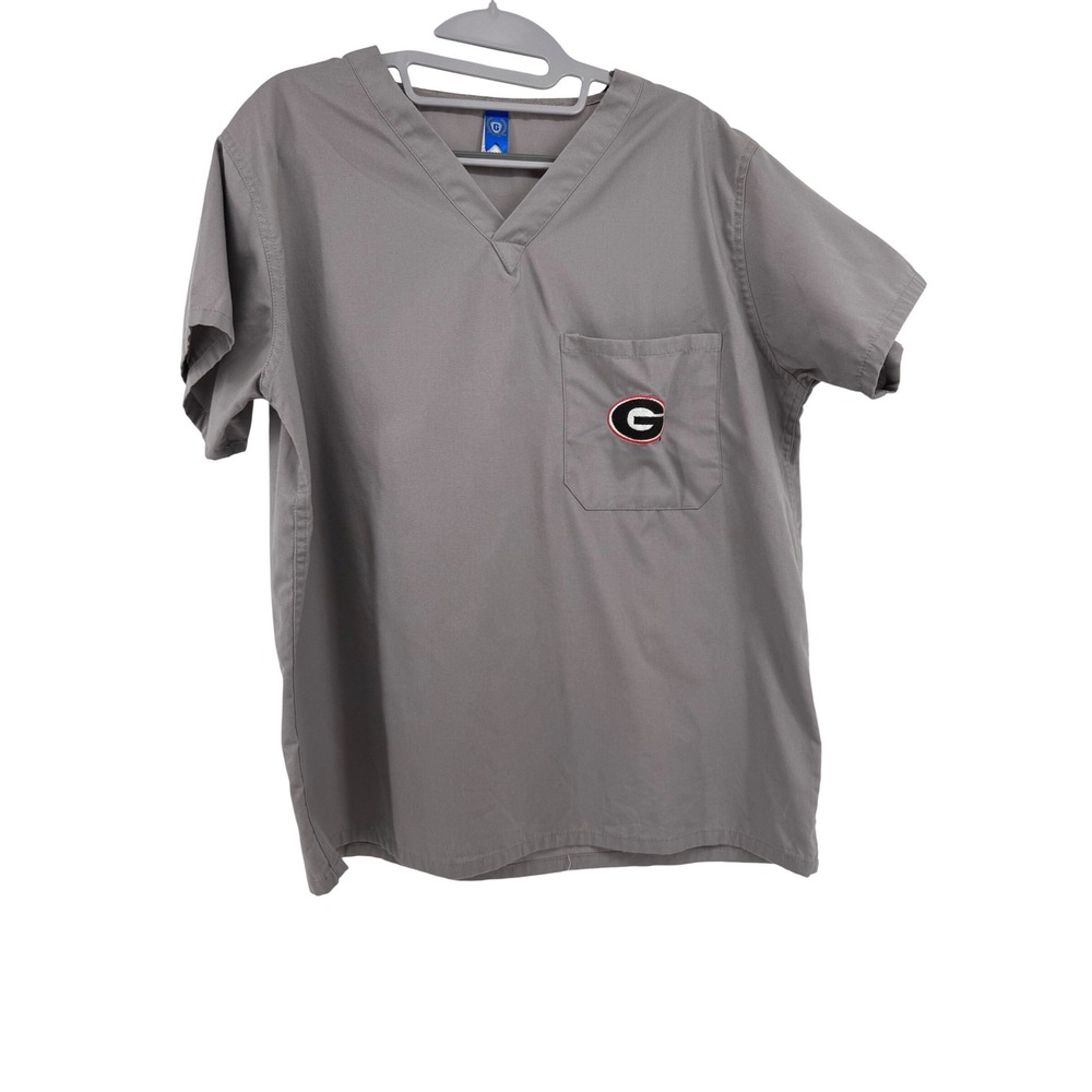 Gelscrubs Georgia Bulldogs Scrub Top Size M Grey V-Neck Embroidered Logo